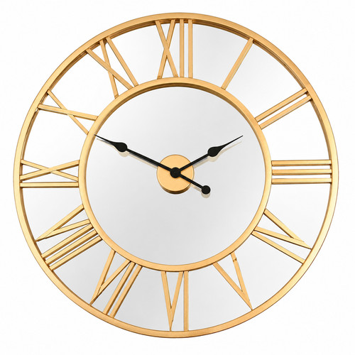 Large gold mirrored wall clock - gold,